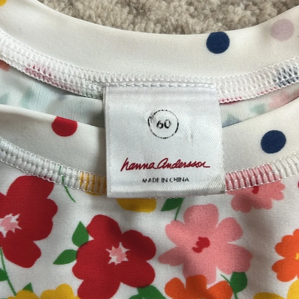 HANNA ANDERSSON Baby Rainbow Floral Rashguard with Swim Trunks, Size 60 (3-6M)
